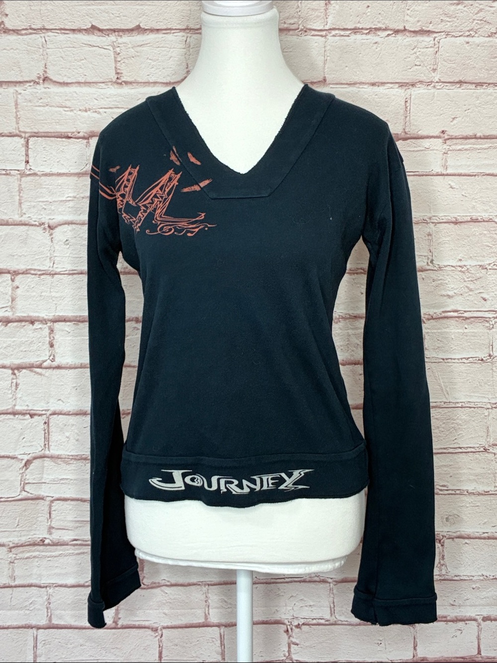 309 Design Journey Long Sleeve V Neck Band Tee EUC Medium